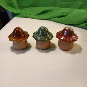 NWT   Three Colorful Ceramic Decor Mushrooms-